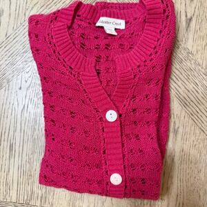 Coldwater Creek Women's Size Large Pink Crochet‎ Knit Cardigan Sweater